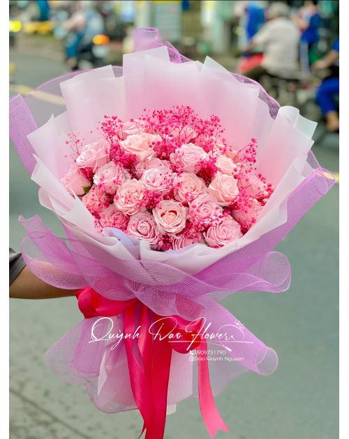 Bó hoa sáp cao cấp mix baby hồng 