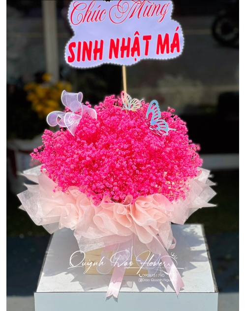 Hộp hoa bi khô màu hồng 