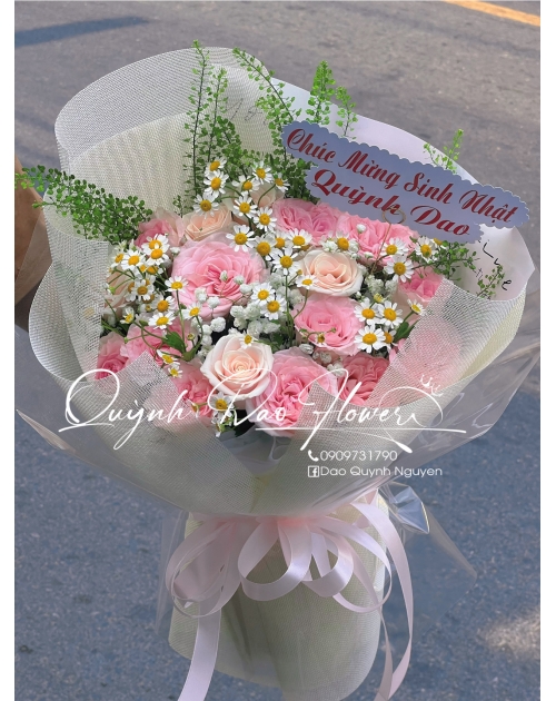 Bó hoa tươi mix hồng paster