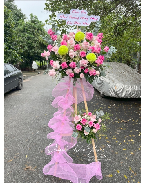 Kệ khai trương tone Hồng mix cúc mau đơn