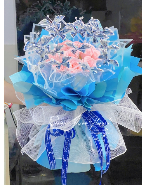 Bó hoa tiền bướm xanh dương 