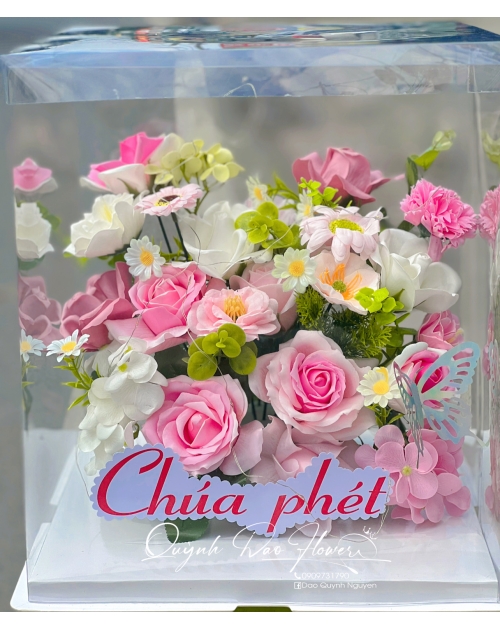 Hộp hoa sáp tone Hồng mix hoa cao cấp 