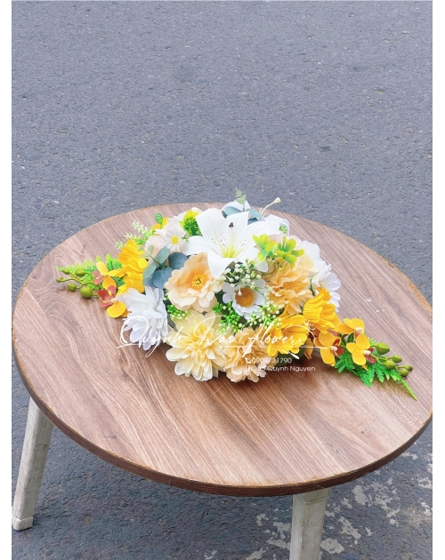 Bát hoa lụa để bàn thủ Đức 