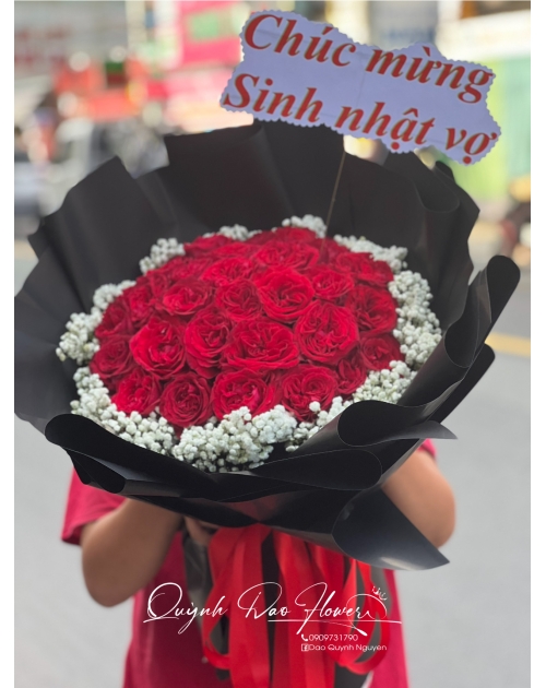 Bó hoa Hồng đỏ ohara 30 bông mix bi tươi 