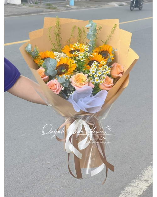 Bó hoa tốt nghiệp bó giấy xi măng 
