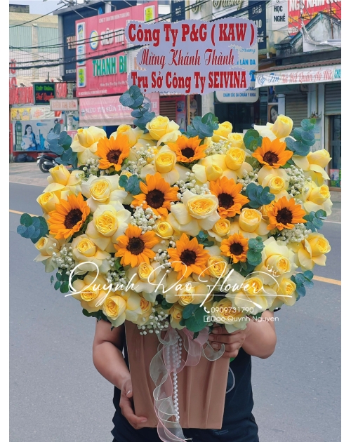 Giỏ hoa hướng dương mix hồng vàng khổng lồ 