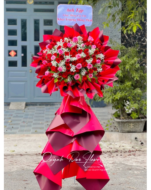 Kệ khai trương tone đỏ rẻ đẹp 