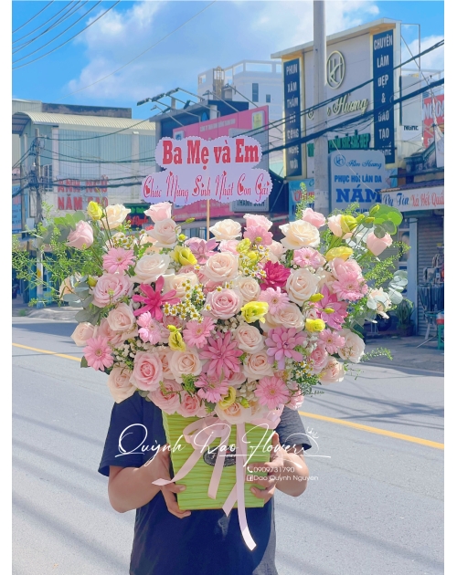Giỏ hoa mix sen đá Thủ Đức 