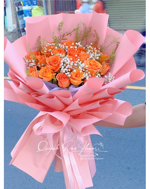 Bó hoa hồng cam Thủ Đức 