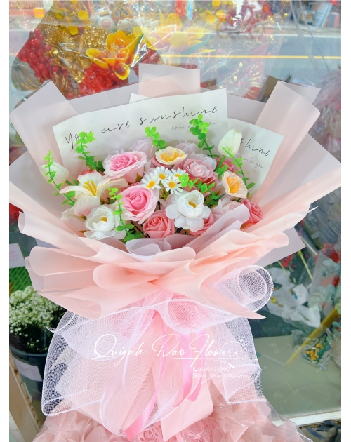 Bó hoa sáp mix tone hồng thuận an 
