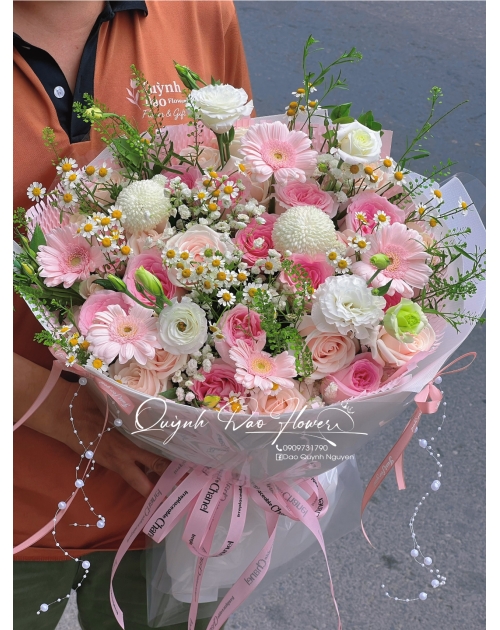 Bó hoa tone hồng to tròn 