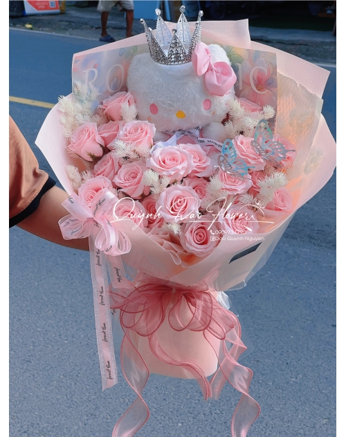 Bó hoa sáp cao cấp hello kitty màu hồng 