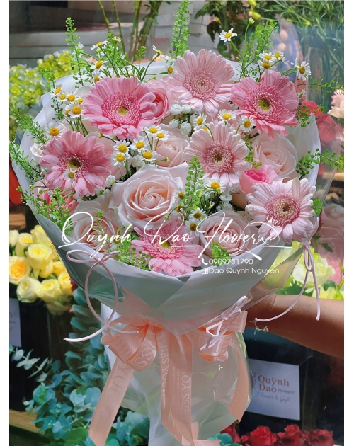 Hoa Hồng kem mix  hoa đồng tiền 