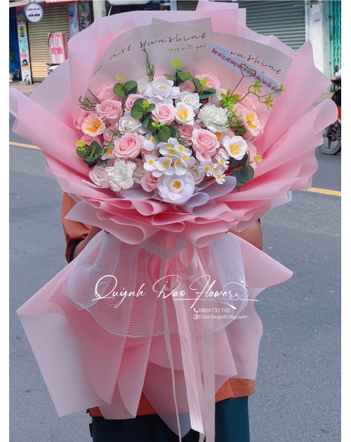 Bó hoa sáp mix thủ Đức màu hồng 