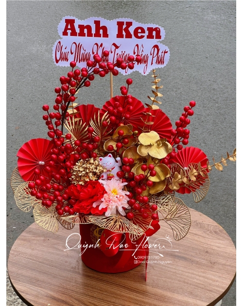 Hộp hoa mèo thần tài 
