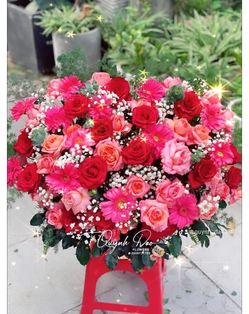 Giỏ hoa khai trương màu Hồng  to giá rẻ