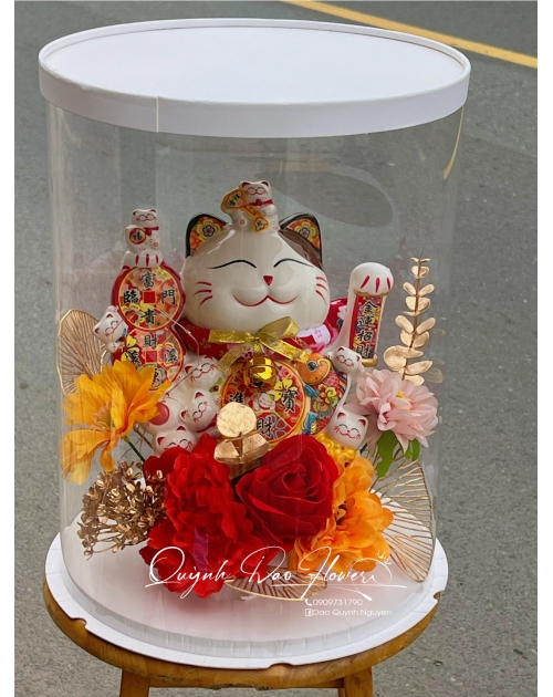 Hộp mica mèo thần tài tặng khai trương 