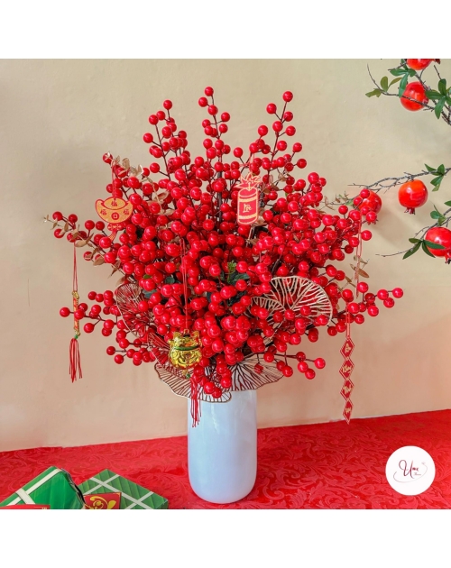 Bình túi tiền đào đông để bàn