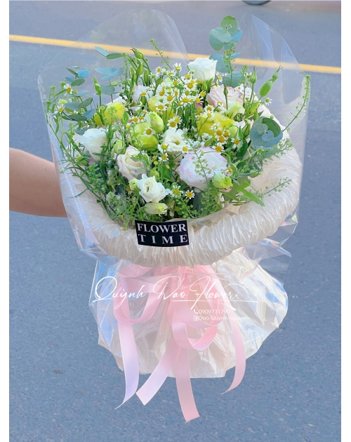 Bó hoa mix Tone hồng xanh 