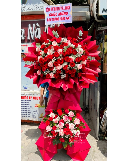 Kệ hoa khai trương 2 tầng đỏ rực 