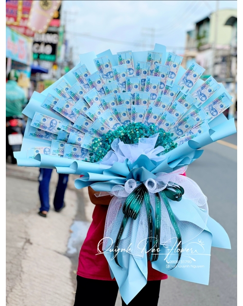 Bó hoa tiền 20k tone xanh dương 