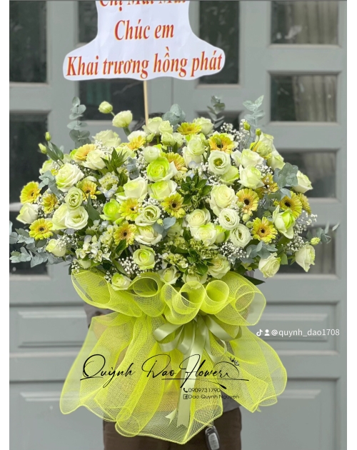 Giỏ hoa khai trương to tone xanh lá