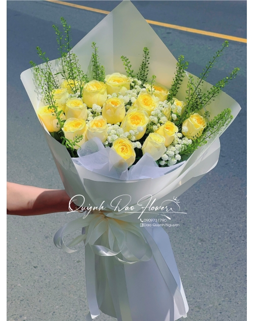 Bó hoa hồng vàng nhạt 