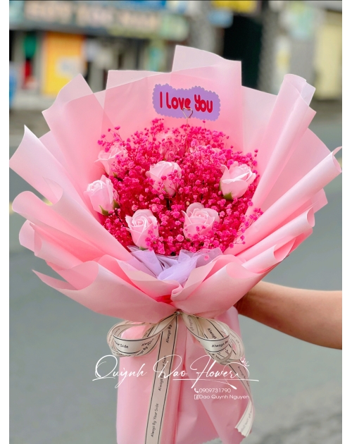 Bó hoa bi Hồng mix hoa hồng kem