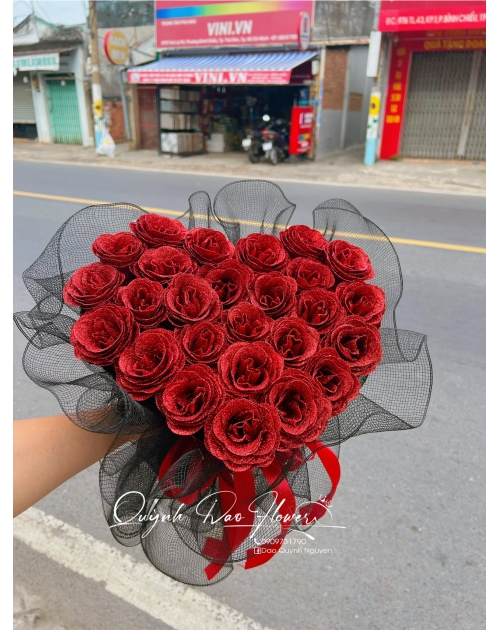 Bó hoa trái tim nhũ 20 bông