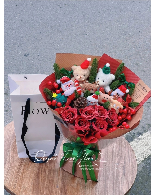 Bó hoa gấu noel