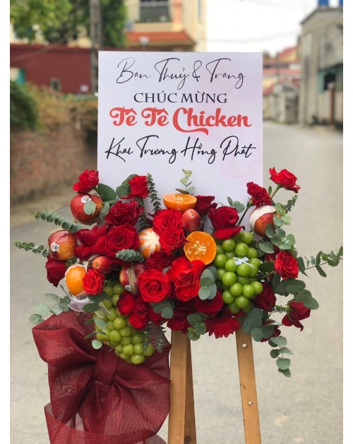 Kệ hoa chúc mừng kèm trái cây 