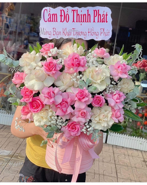 Giỏ hoa tặng khai trương màu Hồng 