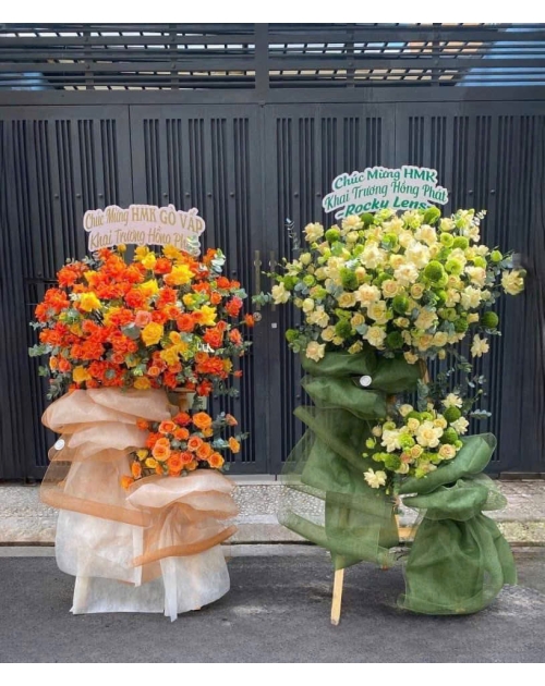Kệ khai trương tone xanh lá to đẹp tại bình dương 