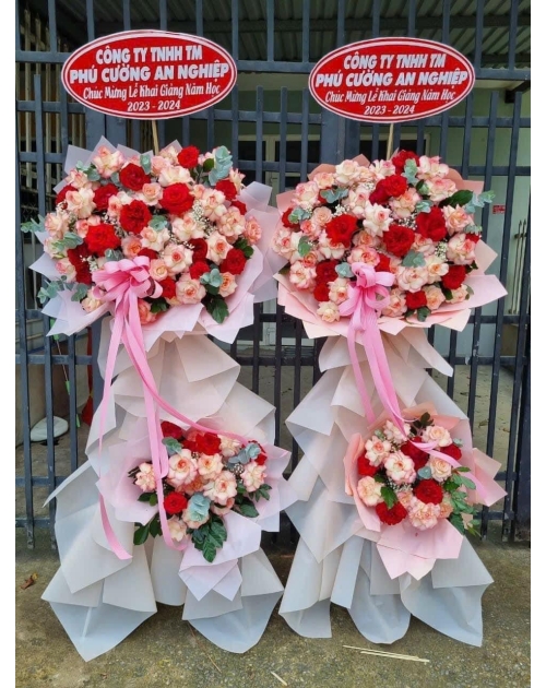 Kệ hoa khai trương tone Hồng 2 tầng