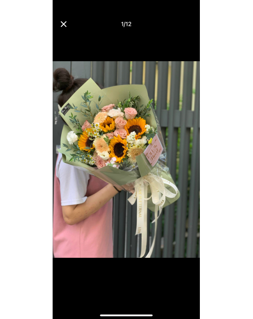 Bó hoa hướng dương mix hồng capuchino 