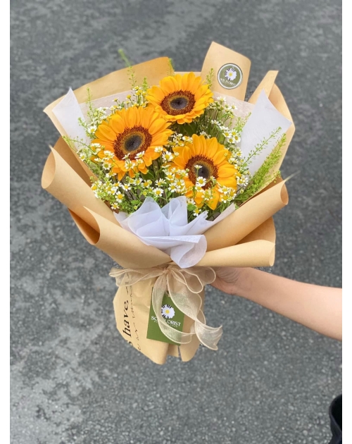 Bó hoa tốt nghiệp 3 bông hướng dương 