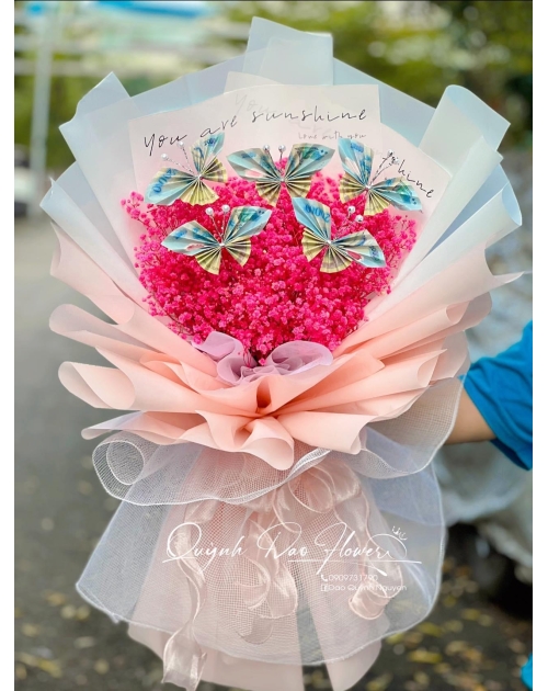 Bó hoa bi mix hoa bướm tiền 