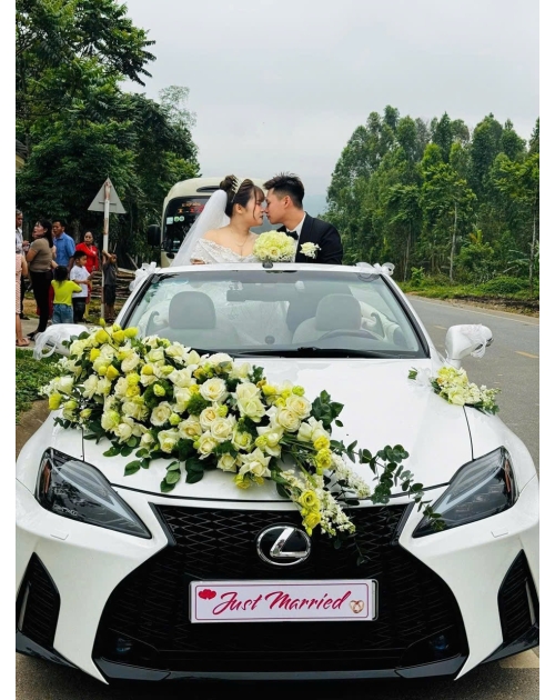 Xe hoa cưới tone xanh lá
