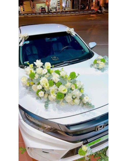 Xe hoa cưới tone xanh trắng 