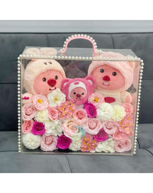 Vali mica hoa sáp kèm gấu