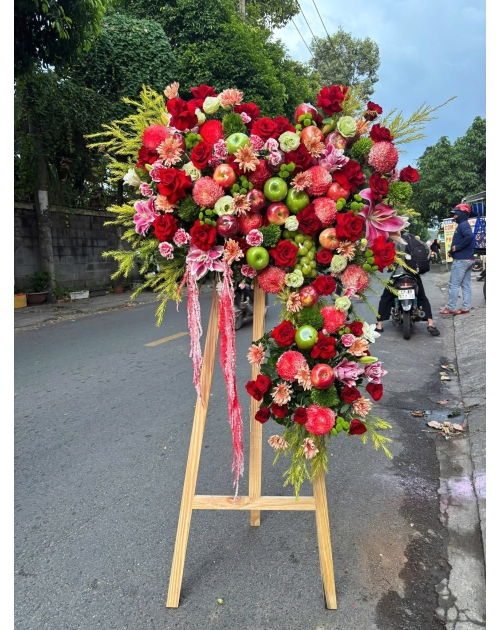 Kệ hoa khai trương mix trái cây 