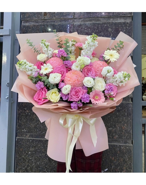 Bó hoa Hồng mix cúc mẫu đơn 