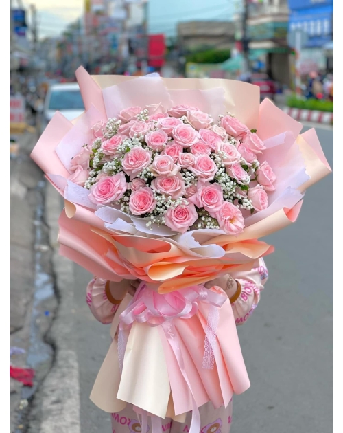 Bó hoa Hồng tone paster to phối bi