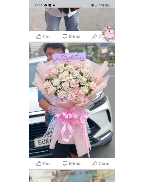Bó hoa Hồng kem đẹp giá rẻ. Shop hoa gần thuận an, bình dương 