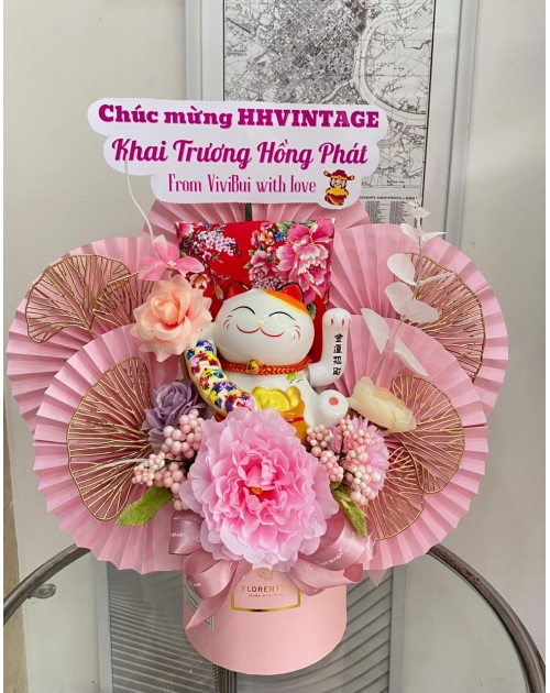 Mèo thần tài màu hồng 