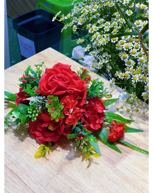Bát hoa lụa để bàn