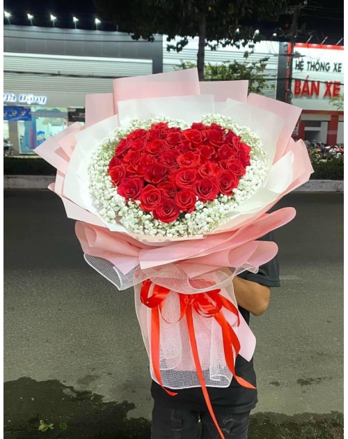 Bó hoa trái tim phối bi 