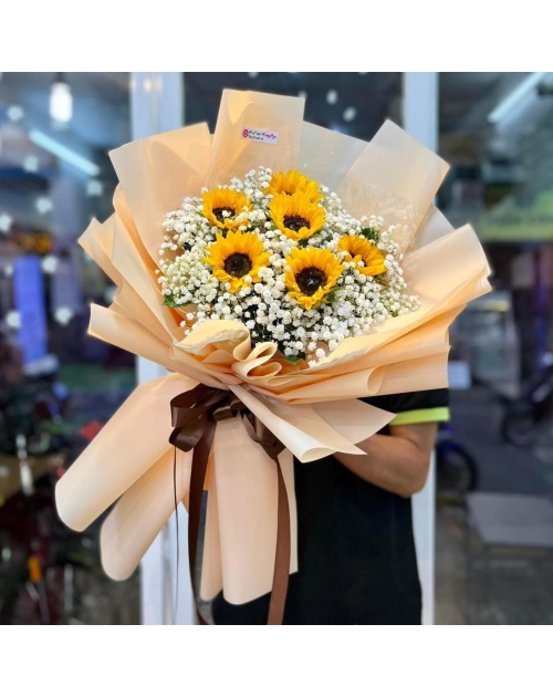 Bó hoa hướng dương nhỏ phối bi đẹp 