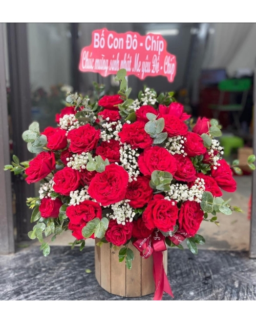 Giỏ hoa khai trương tone đỏ, shop hoa gần nhất, bình hoà, thuận an, bình dương 
