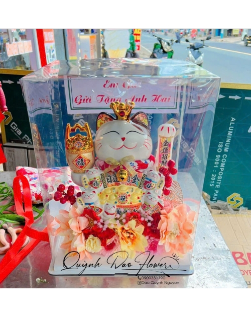 Mèo thần tài  kèm hộp mica